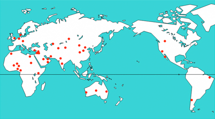 The red circles indicate research sites.